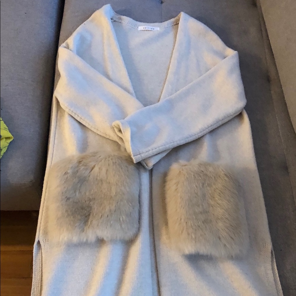 Midi Sweater with Fur Pockets